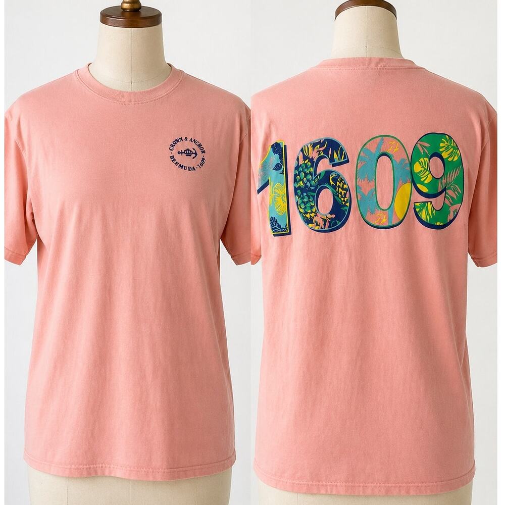 Crown & Anchor Bermuda Pink Graphic Tee 1609 Cotton Size M